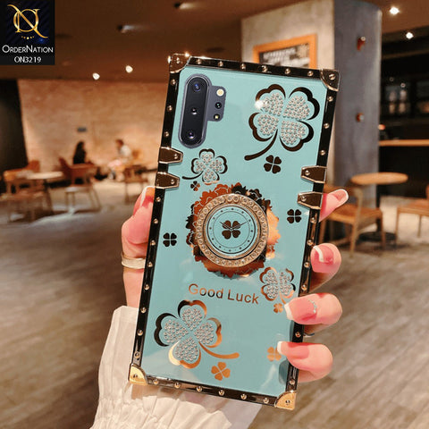 Samsung Galaxy Note 10 Plus Cover - Seafoam Green -  Square Bling Diamond Glitter Soft TPU Trunk Case with Ring Holder