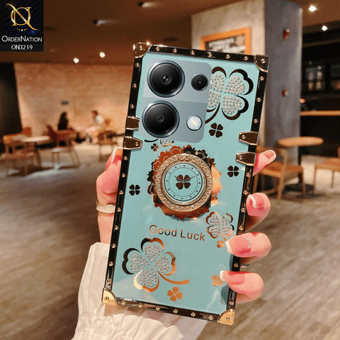 Xiaomi Poco M6 Pro 4G Cover - Seafoam Green -  Square Bling Diamond Glitter Soft TPU Trunk Case with Ring Holder