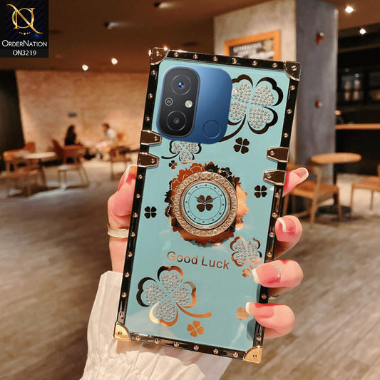 Xiaomi Poco C55 Cover - Seafoam Green -  Square Bling Diamond Glitter Soft TPU Trunk Case with Ring Holder