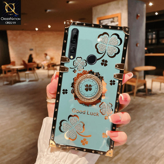 Huawei Y9 Prime 2019 Cover - Seafoam Green -  Square Bling Diamond Glitter Soft TPU Trunk Case with Ring Holder