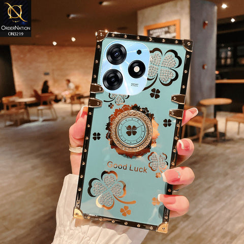 Tecno Spark 10 Pro Cover - Seafoam Green  - Square Bling Diamond Glitter Soft TPU Trunk Case with Ring Holder