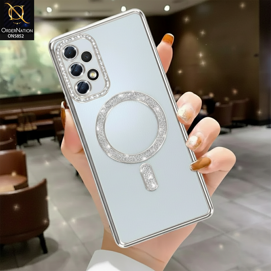 Samsung Galaxy A32 Cover - Silver - New Prime Opulent Luxurious Rhinestones Clear Case With MagSafe And Camera Protection
