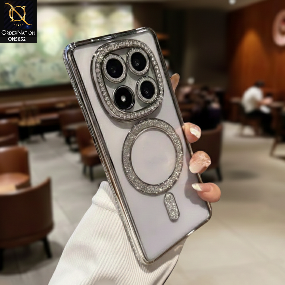Xiaomi Redmi Note 14 Pro Plus 5G Cover - Silver - New Prime Opulent Luxurious Rhinestones Clear Case With MagSafe And Camera Protection