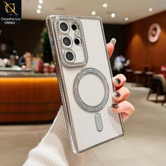 Samsung Galaxy S24 Ultra Cover - Silver - New Prime Opulent Luxurious Rhinestones Clear Case With MagSafe And Camera Protection