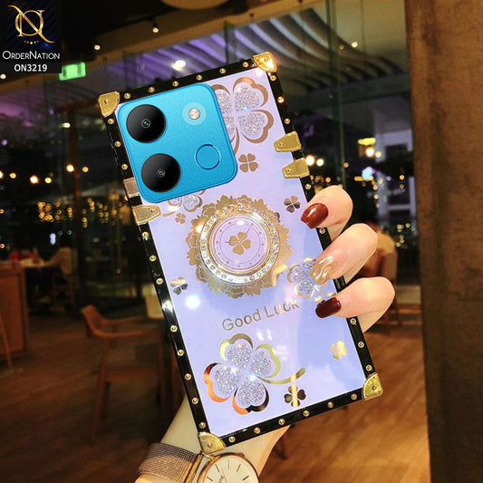 Infinix Smart 7 Cover - Light Purple -  Square Bling Diamond Glitter Soft TPU Trunk Case with Ring Holder