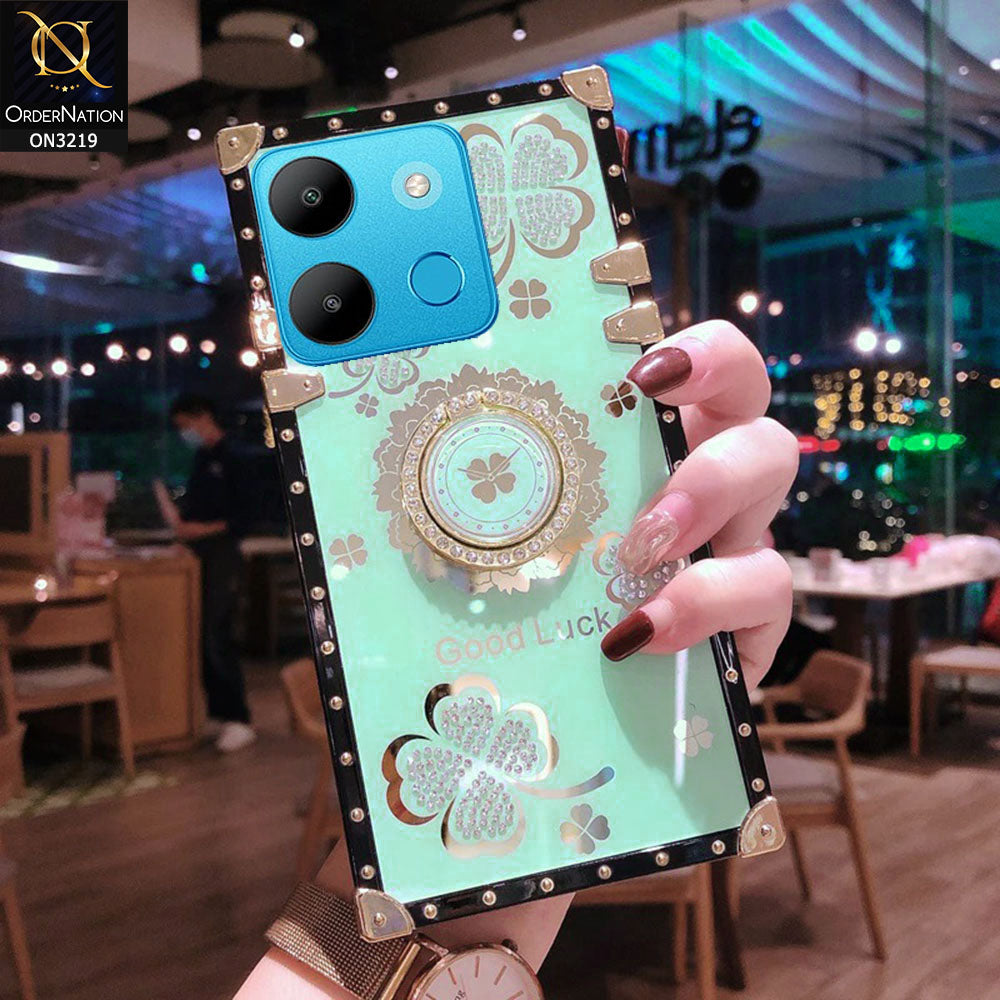 Tecno Pop 7 Cover - Seafoam Green -  Square Bling Diamond Glitter Soft TPU Trunk Case with Ring Holder