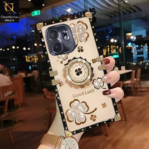 Infinix Smart 9 Cover - Golden - Square Bling Diamond Glitter Soft TPU Trunk Case with Ring Holder
