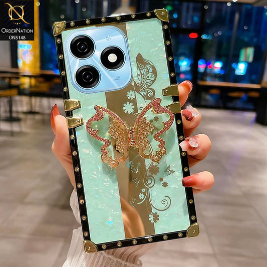 Tecno Spark Go 2024 Cover - Aqua -  Luxury Shiny Rhinestone Butterfly Electroplated Square Trunk Soft Case