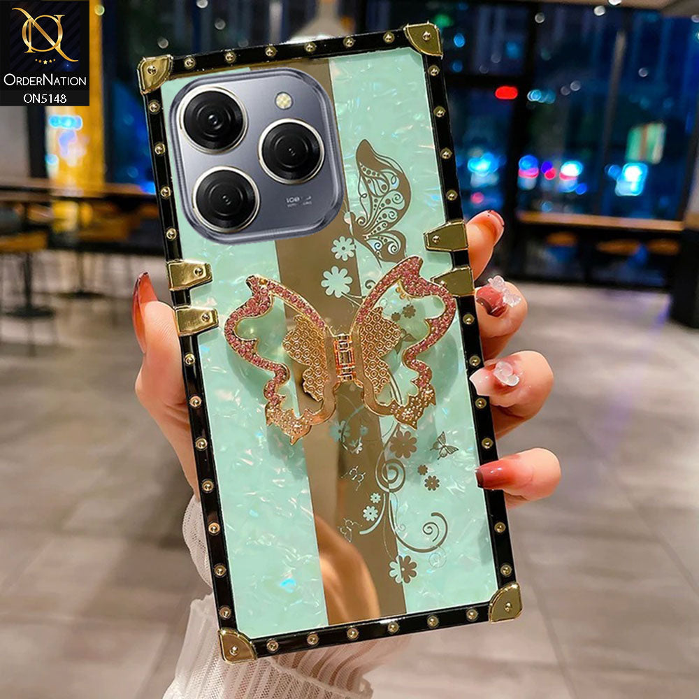 Tecno Spark 20 Pro Cover - Aqua -  Luxury Shiny Rhinestone Butterfly Electroplated Square Trunk Soft Case