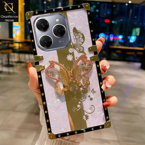 Tecno Spark 20 Pro Cover - Lilac -  Luxury Shiny Rhinestone Butterfly Electroplated Square Trunk Soft Case