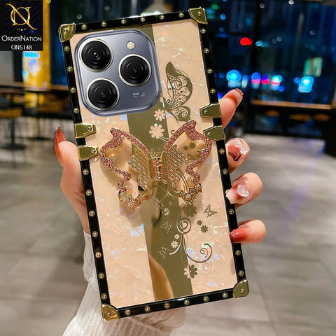 Tecno Spark 20 Pro Cover - Rose Gold -  Luxury Shiny Rhinestone Butterfly Electroplated Square Trunk Soft Case