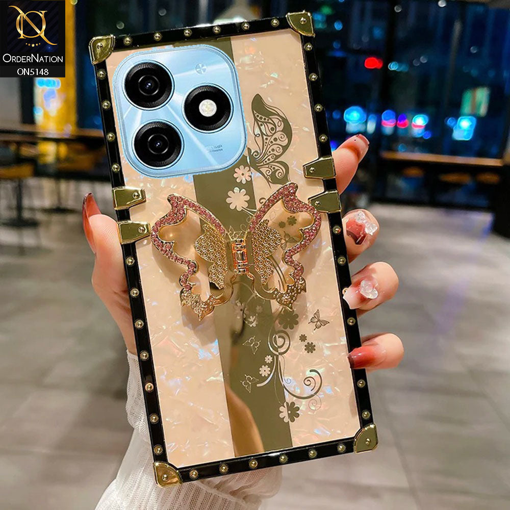 Tecno Spark 20 Cover - Rose Gold -  Luxury Shiny Rhinestone Butterfly Electroplated Square Trunk Soft Case