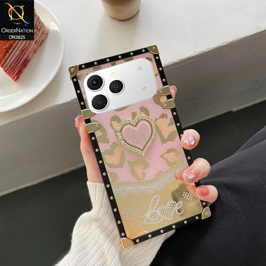 Tecno Spark 40 Cover - Design 1 - Heart Bling Diamond Glitter Soft TPU Trunk Case With Ring Holder