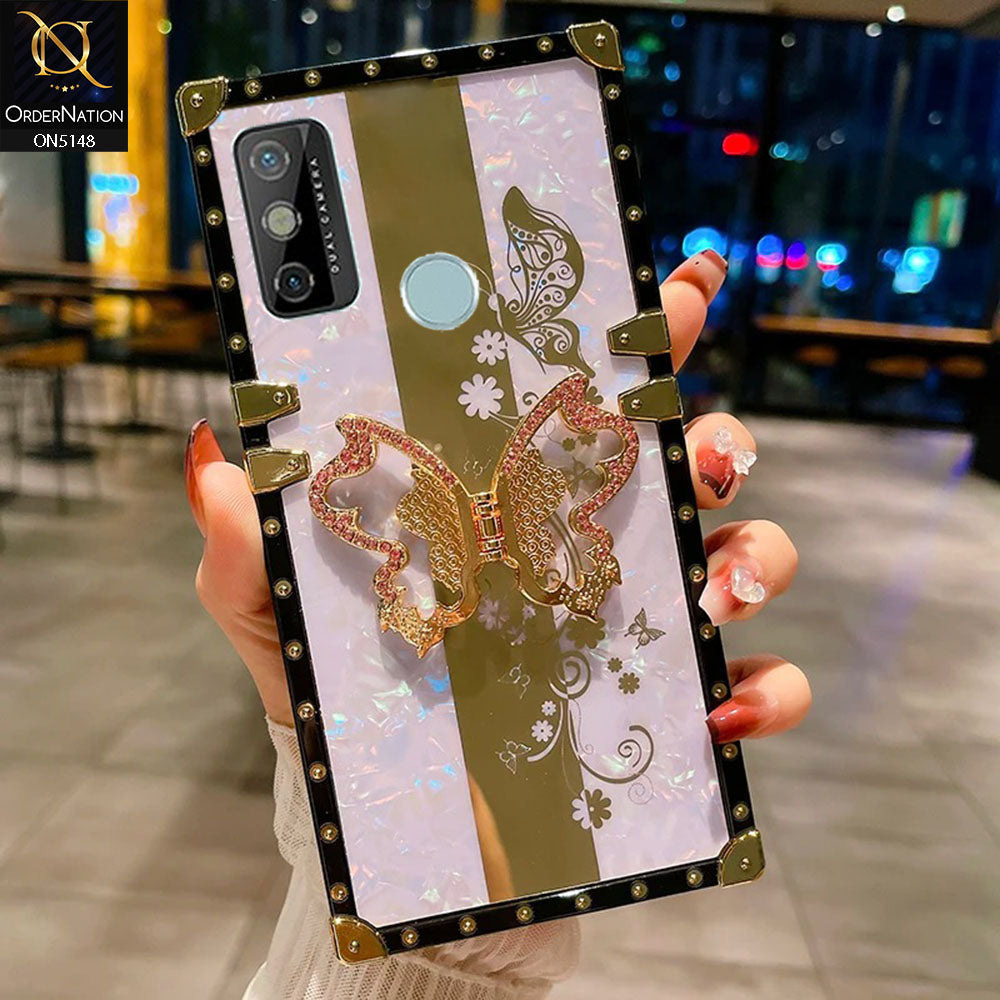 Tecno Spark 6 Go Cover - Lilac -  Luxury Shiny Rhinestone Butterfly Electroplated Square Trunk Soft Case