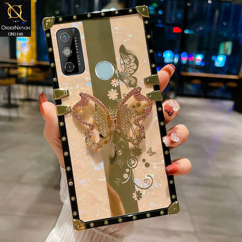 Tecno Spark Go 2020 Cover - Rose Gold -  Luxury Shiny Rhinestone Butterfly Electroplated Square Trunk Soft Case