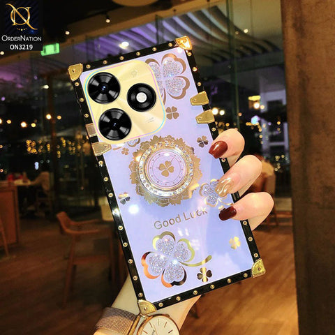 Infinix Hot 40i Cover - Light Purple -  Square Bling Diamond Glitter Soft TPU Trunk Case with Ring Holder