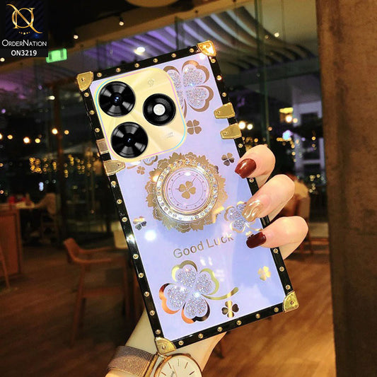 Tecno Spark 20C Cover - Light Purple - Square Bling Diamond Glitter Soft TPU Trunk Case with Ring Holder