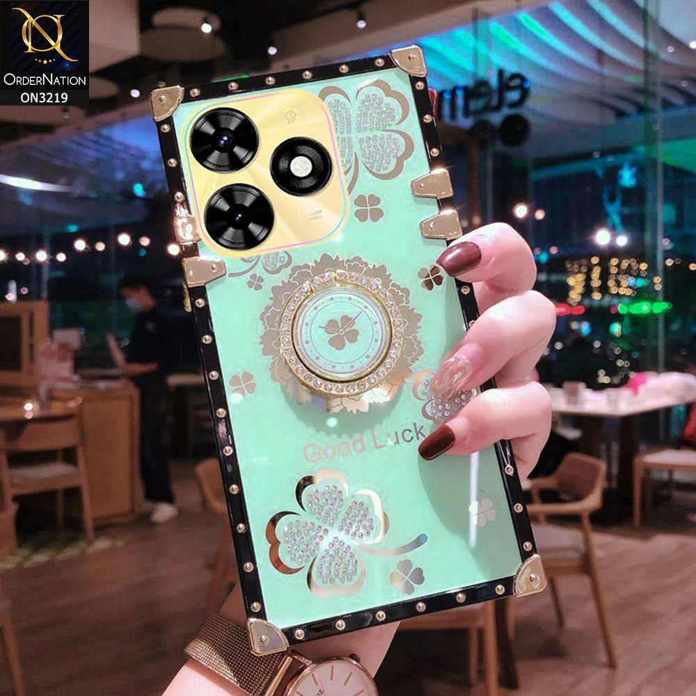 Infinix Hot 40i Cover - Seafoam Green -  Square Bling Diamond Glitter Soft TPU Trunk Case with Ring Holder
