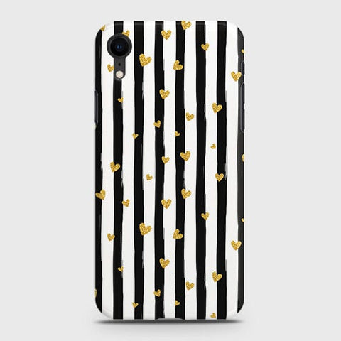iPhone XR - Trendy Black & White Lining With Golden Hearts Printed Hard Case With Life Time Colors GuaranteeB ( Fast Delivery )