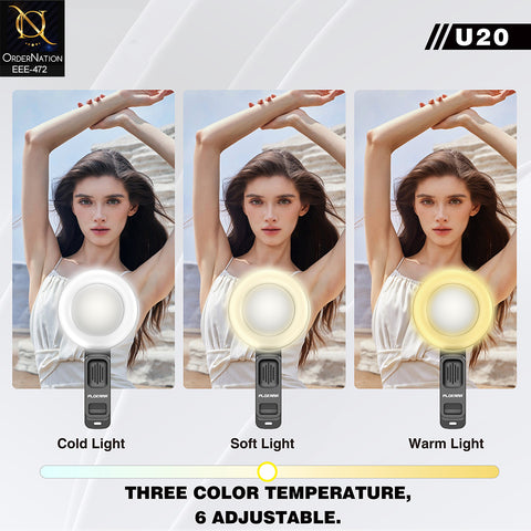 Plokama U20 Mini Clip-on LED Selfie Ring Light with Convex Mirror for Smartphones