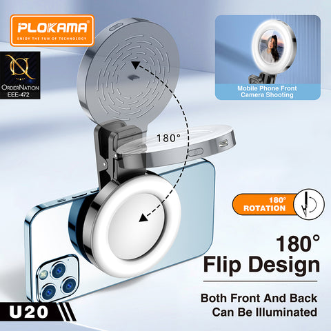 Plokama U20 Mini Clip-on LED Selfie Ring Light with Convex Mirror for Smartphones