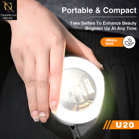 Plokama U20 Mini Clip-on LED Selfie Ring Light with Convex Mirror for Smartphones