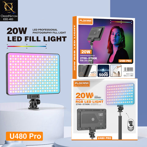 Plokama U480 Pro 20W RGB LED Professional Photography Light with 5000mAh Battery (Without Stand)