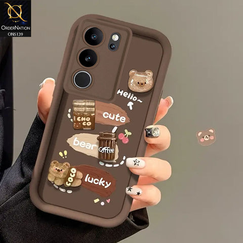 Vivo V29 - Brown - Trendy 3D Cute Cartoon And Coffee Chocolate Soft Silicon Shockproof Case With Camera Protection
