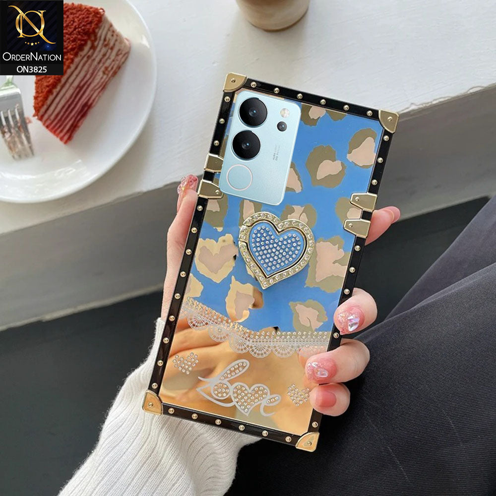 Vivo V29 Cover  - Design4 - Heart Bling Diamond Glitter Soft TPU Trunk Case With Ring Holder