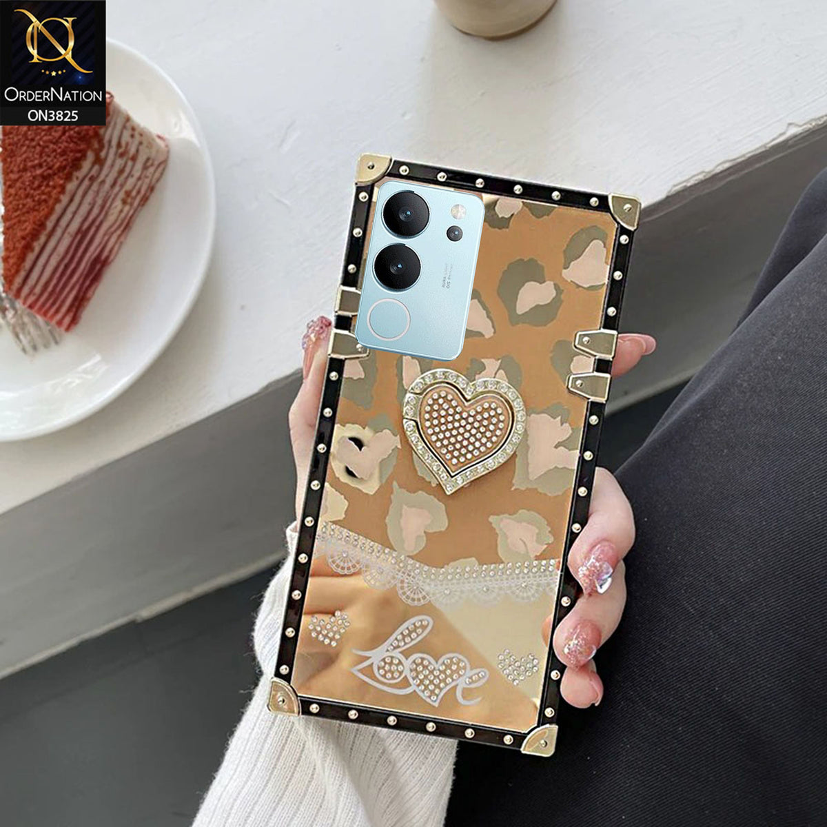 Vivo V29 Cover  - Design5 - Heart Bling Diamond Glitter Soft TPU Trunk Case With Ring Holder