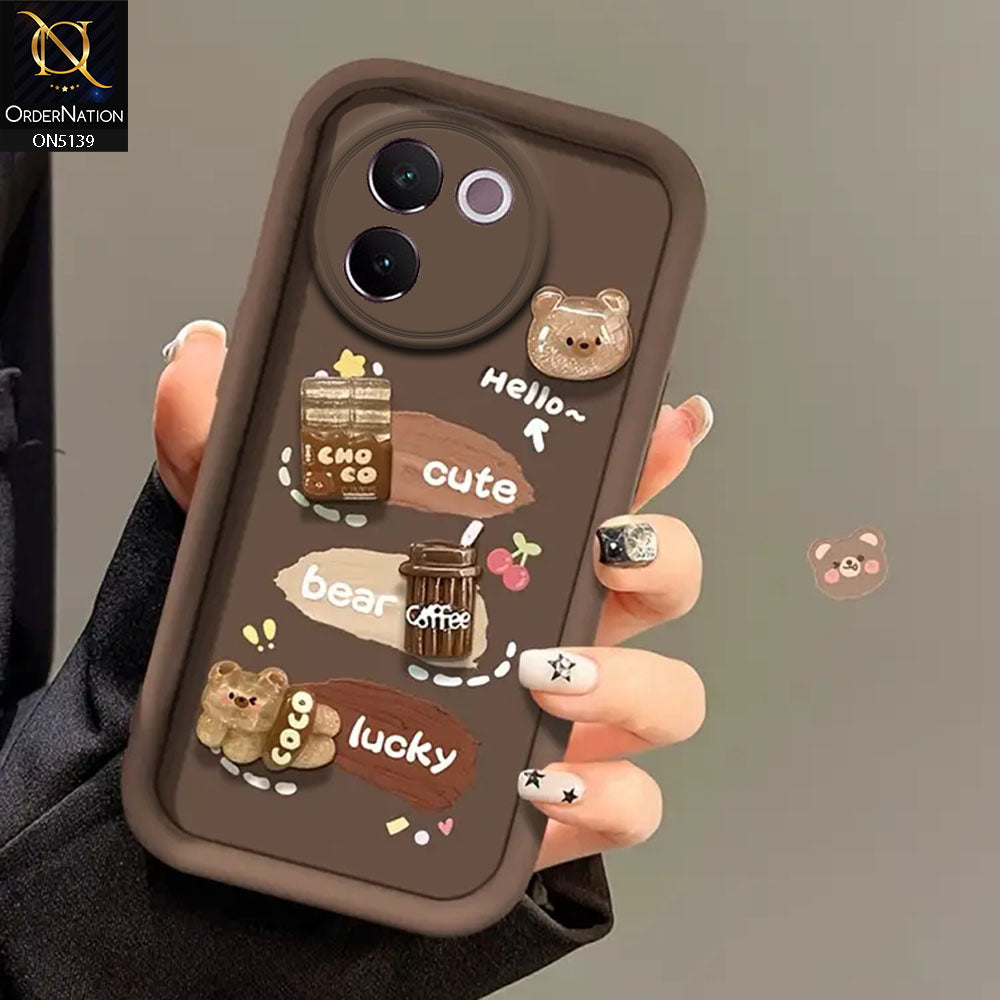 Vivo V30e - Brown - Trendy 3D Cute Cartoon And Coffee Chocolate Soft Silicon Shockproof Case With Camera Protection