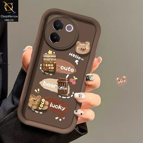 Vivo V30e - Brown - Trendy 3D Cute Cartoon And Coffee Chocolate Soft Silicon Shockproof Case With Camera Protection