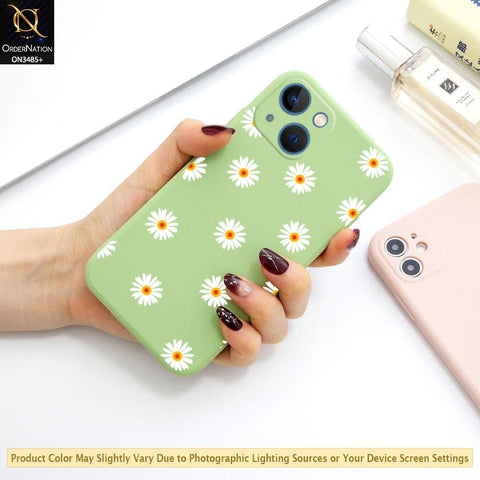 iPhone 13 Mini Cover - Light Green -ONation Daisy Series - HQ Liquid Silicone Elegant Colors Camera Protection Soft Case (Fast Delivery)