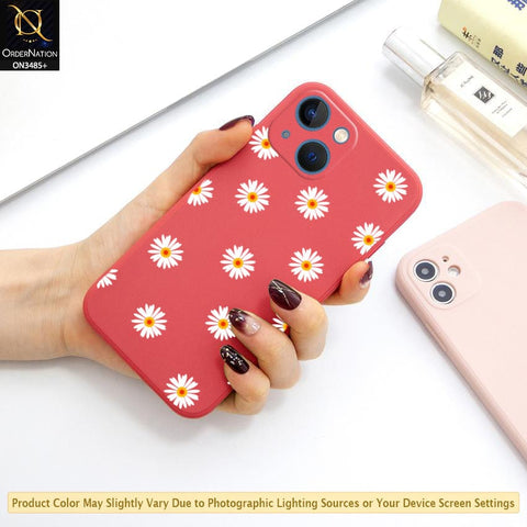 iPhone 13 Cover - Red - ONation Daisy Series - HQ Liquid Silicone Elegant Colors Camera Protection Soft Case ( Fast Delivery )