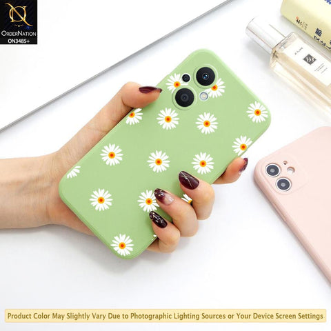 Oppo Reno7 Z 5G Cover - Light Green - ONation Daisy Series - HQ Liquid Silicone Elegant Colors Camera Protection Soft Case ( Fast Delivery )