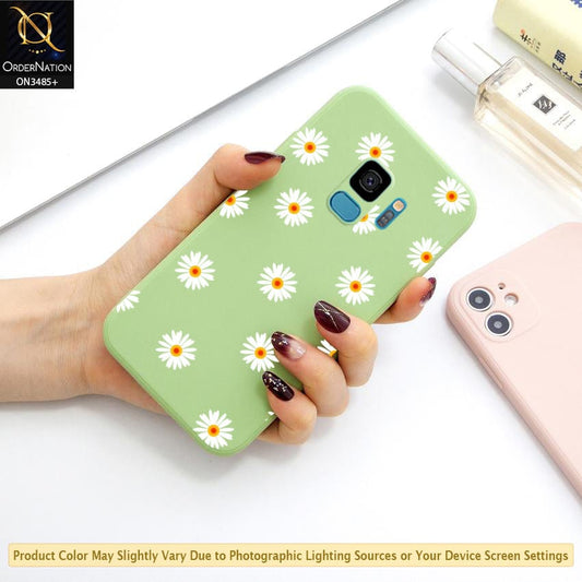 Samsung Galaxy S9 Cover - Light Green - ONation Daisy Series - HQ Liquid Silicone Elegant Colors Camera Protection Soft Case ( Fast Delivery )