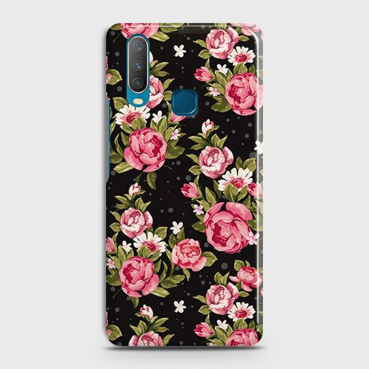 vivo Y17 Cover - Trendy Pink Rose Vintage Flowers Printed Hard Case with Life Time Colors Guarantee ( Fast delivery )