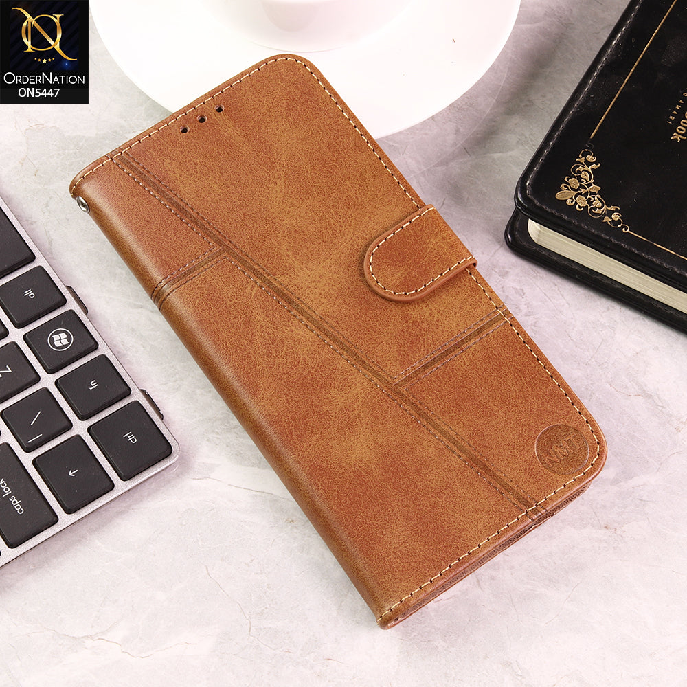Vivo V50e Cover - Light Brown - Premium Leather Megantic Flip Book Covers With Card Holding Option