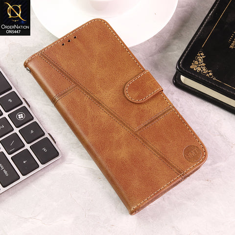 Vivo V50e Cover - Light Brown - Premium Leather Megantic Flip Book Covers With Card Holding Option