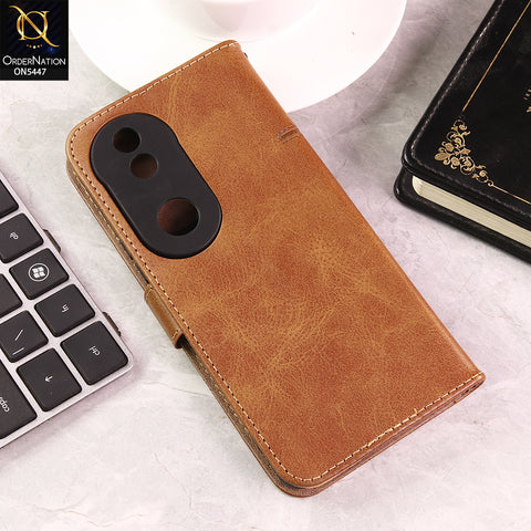 Vivo V50e Cover - Light Brown - Premium Leather Megantic Flip Book Covers With Card Holding Option