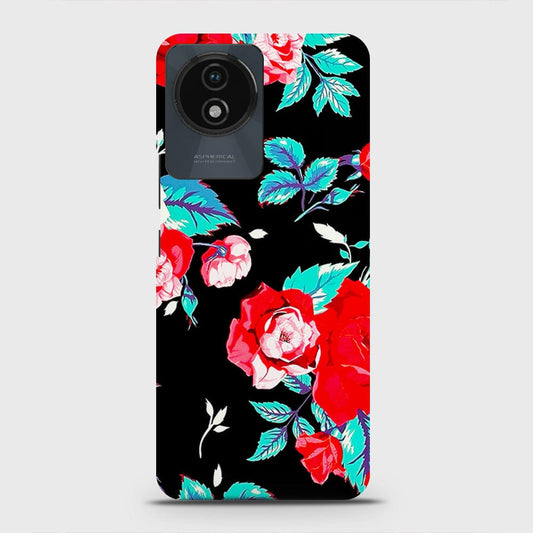 Vivo Y02 Cover - Luxury Vintage Red Flowers Printed Hard Case with Life Time Colors Guarantee (Fast Delivery)