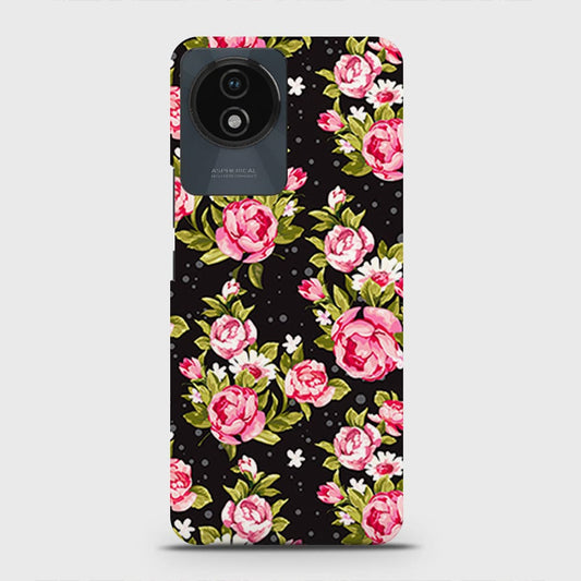 Vivo Y02 Cover - Trendy Pink Rose Vintage Flowers Printed Hard Case with Life Time Colors Guarantee (Fast Delivery)