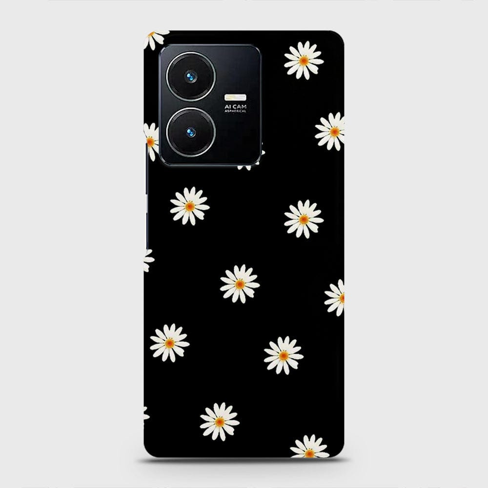 Vivo Y22 Cover - White Bloom Flowers with Black Background Printed Hard Case with Life Time Colors Guarantee (Fast Delivery)