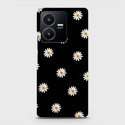Vivo Y22 Cover - White Bloom Flowers with Black Background Printed Hard Case with Life Time Colors Guarantee (Fast Delivery)