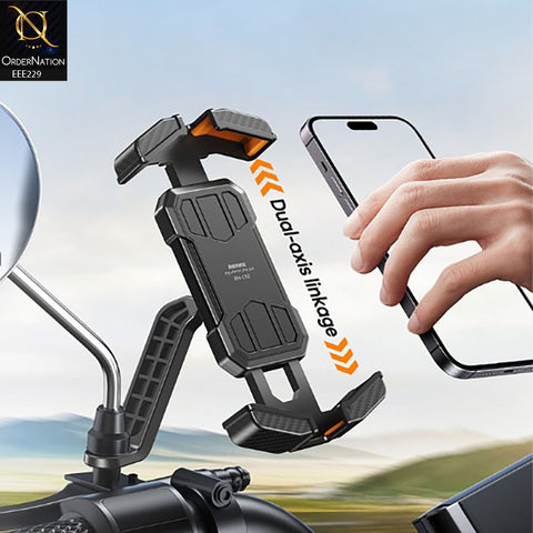Remax RM-C52 Motorcycle Phone Holder | Rearview Mirror Mount | Auto Lock & 360° Rotation - Black