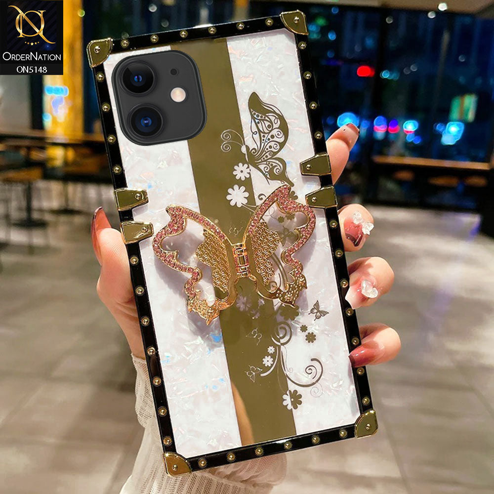 iPhone 11 Cover - White -  Luxury Shiny Rhinestone Butterfly Electroplated Square Trunk Soft Case