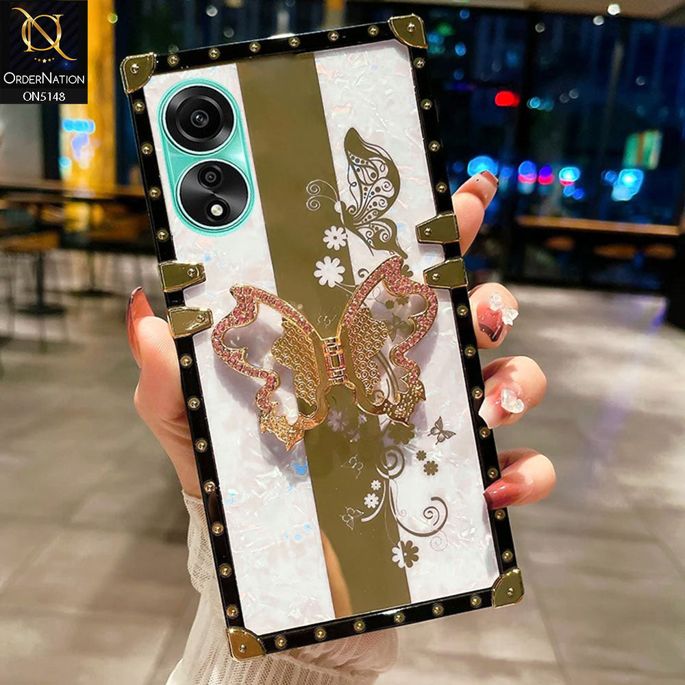 Oppo A78 4G Cover - White -  Luxury Shiny Rhinestone Butterfly Electroplated Square Trunk Soft Case