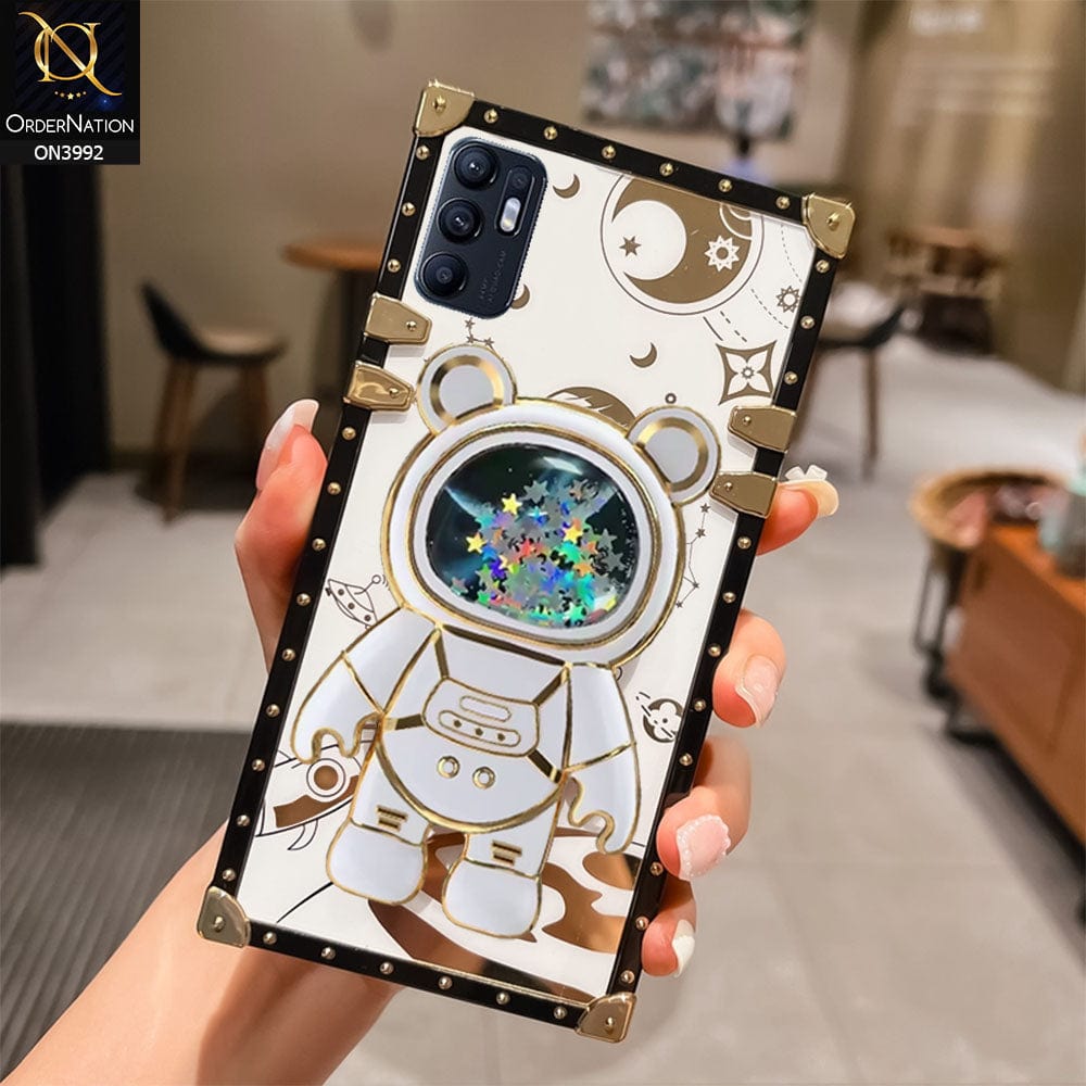 Oppo Reno 6 Cover - White - New Luxury Space Case With Astronode Cute Folding Stand Holder Case