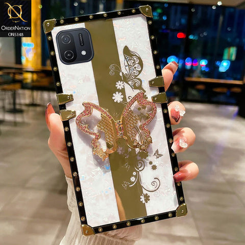 Oppo A16K Cover - White -  Luxury Shiny Rhinestone Butterfly Electroplated Square Trunk Soft Case
