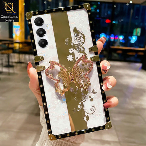 Samsung Galaxy A05s Cover - White -  Luxury Shiny Rhinestone Butterfly Electroplated Square Trunk Soft Case